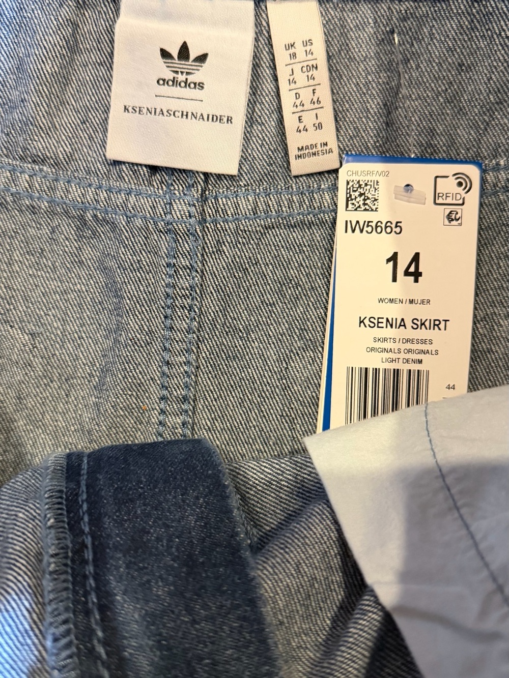 adidas Light Blue Denim Straight Skirt with Dark Blue Side Stripes - Picture 3 of 3